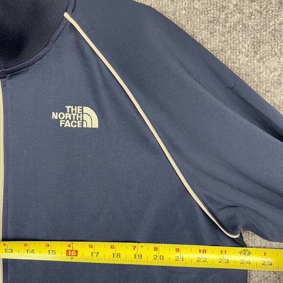 The North Face Track Jacket Mens XL‎ Blue Full Zip Highneck Stretch Logo - Picture 7 of 9